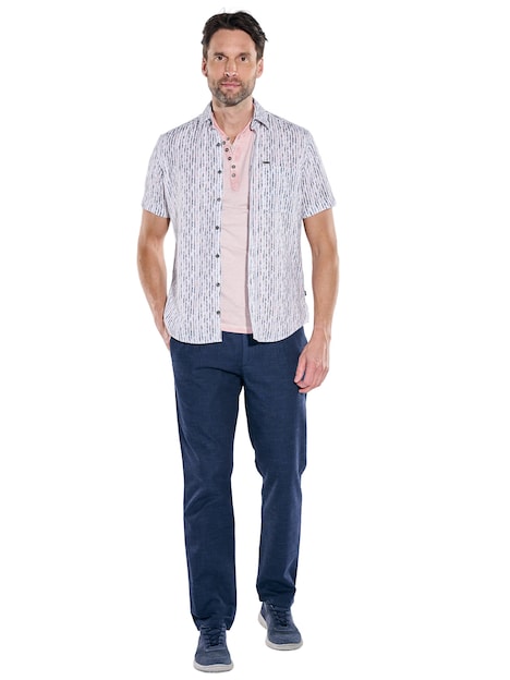Herren Kurzarmhemd mit Streifen und Brusttasche , Rosa