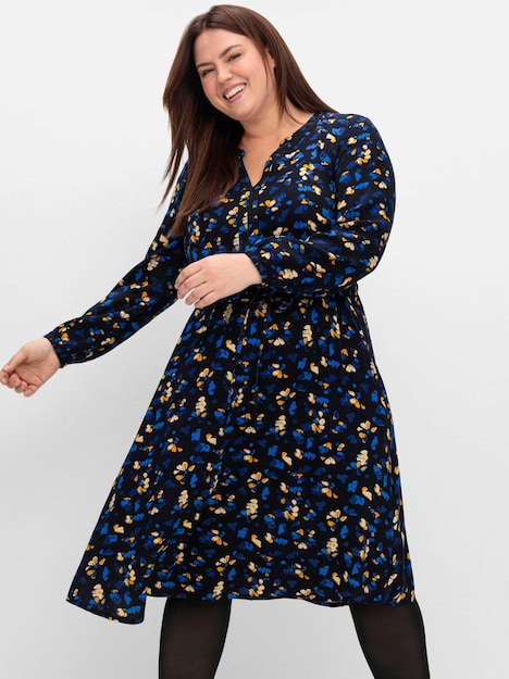 Druckkleid Langarm Sonstiges Muster Ohne Kragen