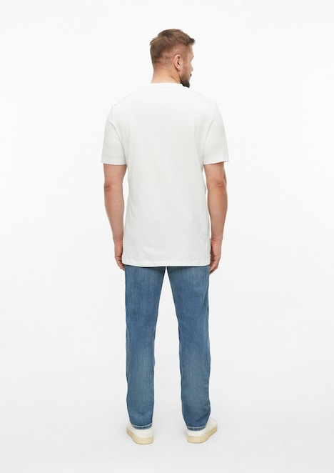 Baumwoll-T-Shirt mit Logo-Print und V-Neck