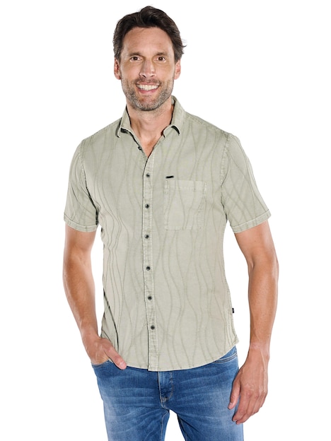 Herren Kurzarm-Hemd mit Struktur und Comfort-Stretch , Khaki