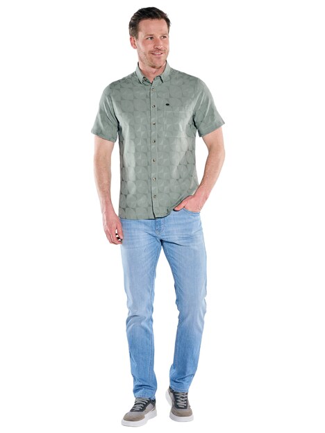 Herren Kurzarm Hemd mit geometrischem Muster , Oliv