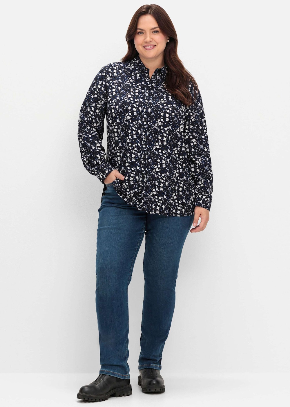 Hemdbluse Langarm Sonstiges Muster Hemdkragen