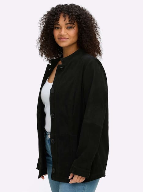 Leder-Jacke Langarm Stegkragen