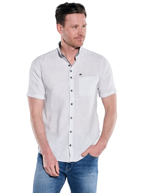 Herren Kurzarm-Hemd mit Leinenanteil , Silbergrau