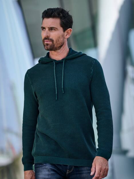 engbers Herren Pullover mit Kapuze , Petrolblau