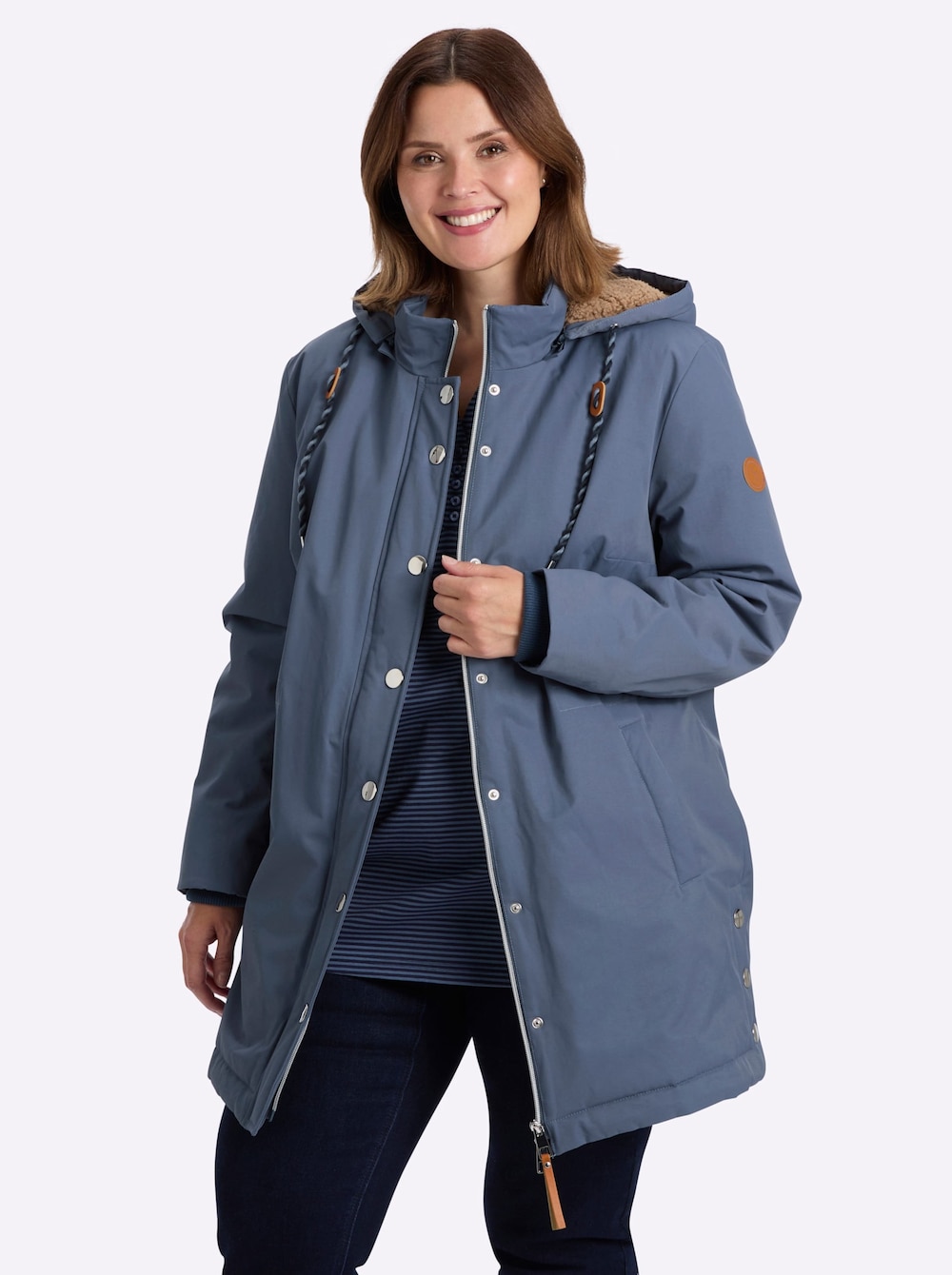 Outdoorjacke Parka mit kuscheligem Teddyfutter Langarm Stehkragen