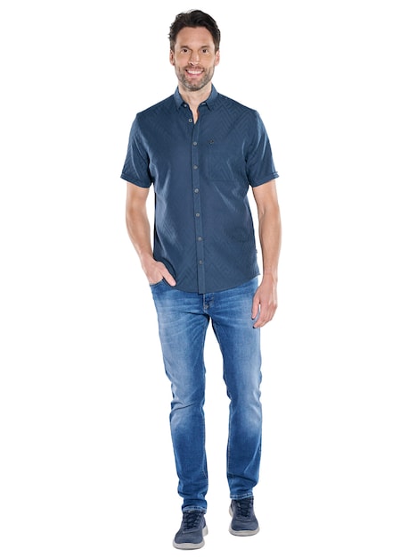 Herren Kurzarmhemd mit Jacquard-Musterung , Saphirblau