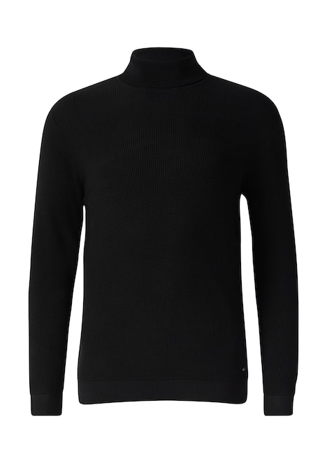 Strukturmix-Pullover aus reiner Baumwolle mit Rollkragen