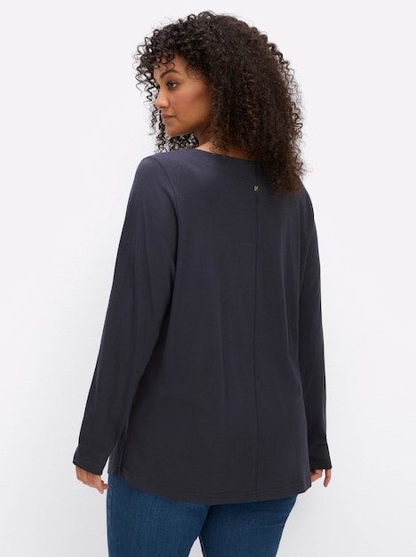 Langarm-Shirt Langarmshirt mit Zierperlen am Ausschnitt Langarm