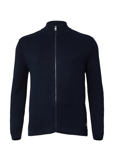 Baumwoll-Strickjacke mit Stehkragen und Logo-Patch