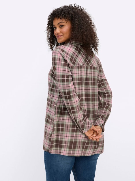 Langarm-Bluse Karobluse in angerauter Flanell-Qualität Langarm Hemdkragen