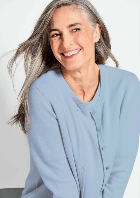 Kaschmirstrickjacke mit Rundhalsausschnitt