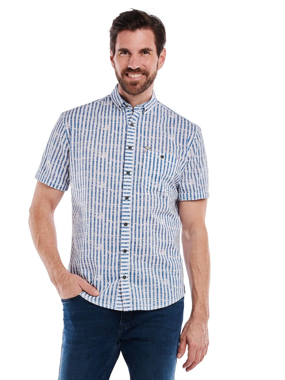 engbers Herren Kurzarm-Hemd gemustert , Brilliantblau