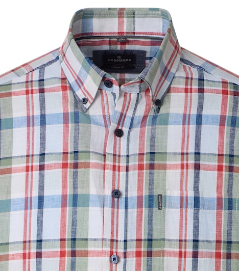 Leinenhemd kurzarm kariert Comfort Fit