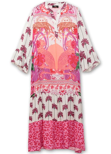 Maxikleid 3/4-Arm Sonstiges Muster Ohne Kragen