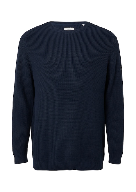 Strukturierter Baumwoll-Pullover mit Label-Patch