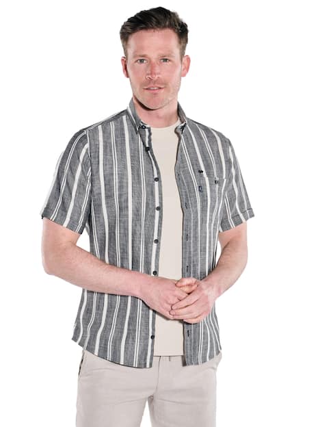 engbers Herren Kurzarm-Hemd gestreift , Schwarz