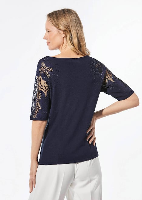 Pullover mit Spitze, Glanzsteinen