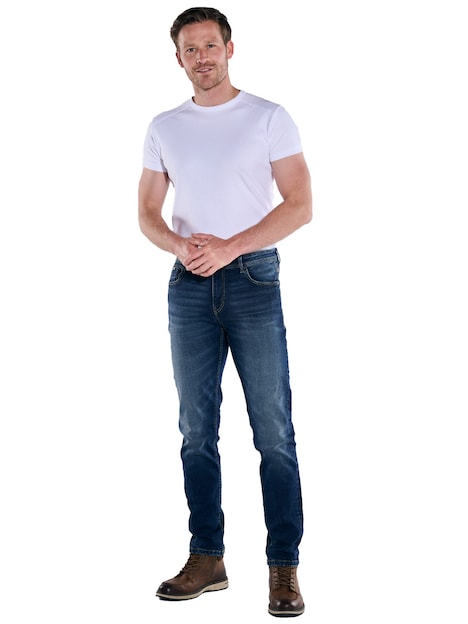 Herren Super-Stretch-Jeans regular , Mittelblau