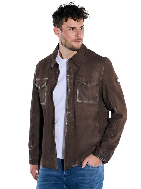 engbers Herren Lederjacke im Hemd-Design , Dunkelbraun