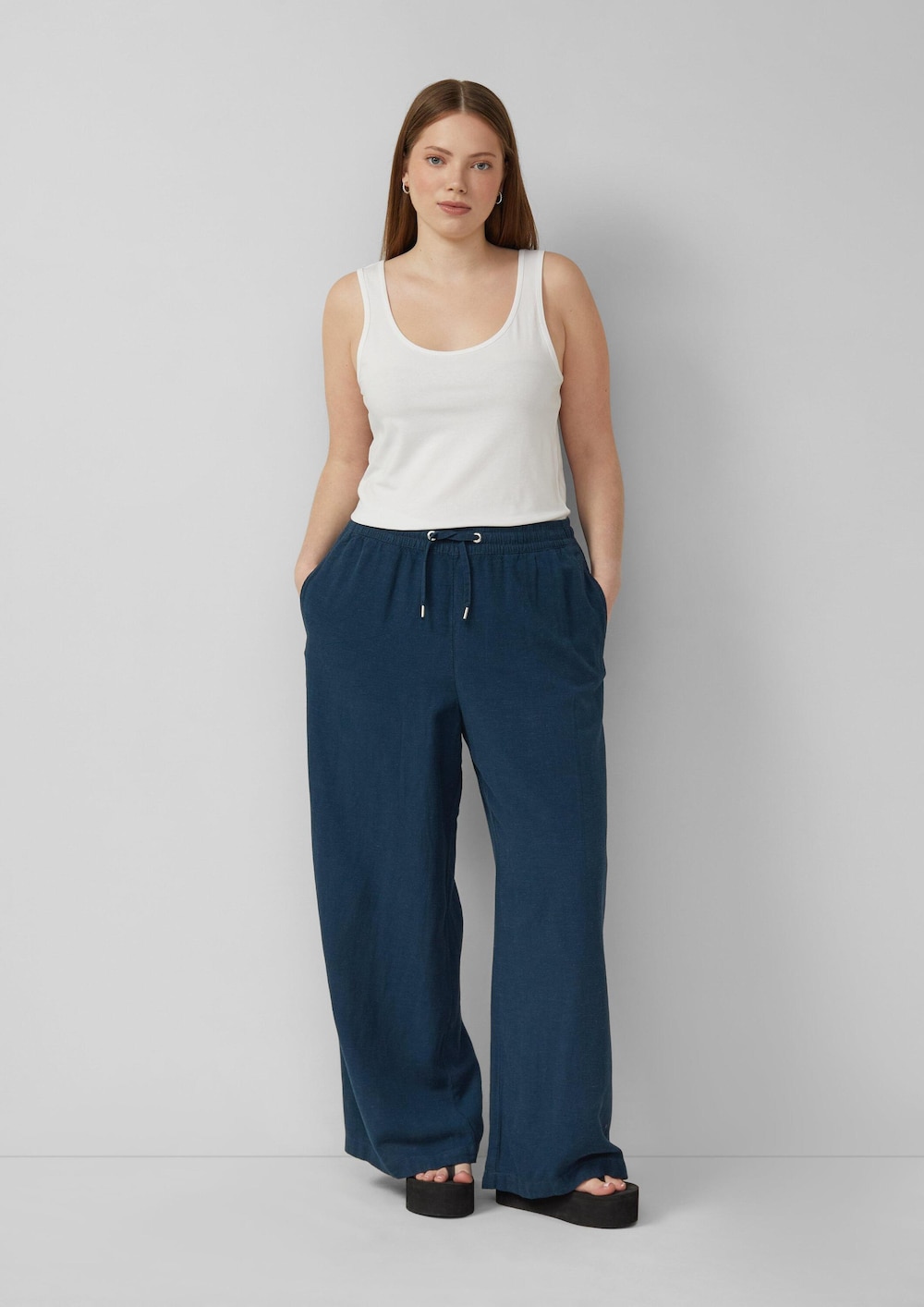 Leinenmix Hose mit weitem Bein