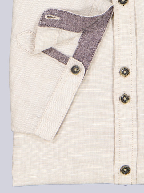 Herren Kurzarm-Hemd mit Leinenanteil , Beige