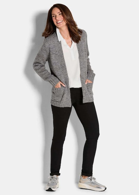 Langarm Melange-Cardigan, flauschig