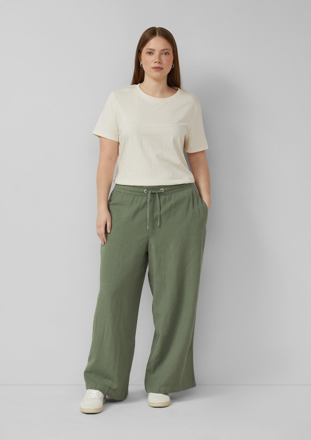 Leinenmix Hose mit weitem Bein