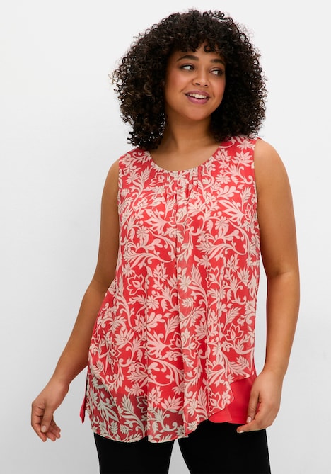 Blusentop Ärmellos Blumen Ohne Kragen