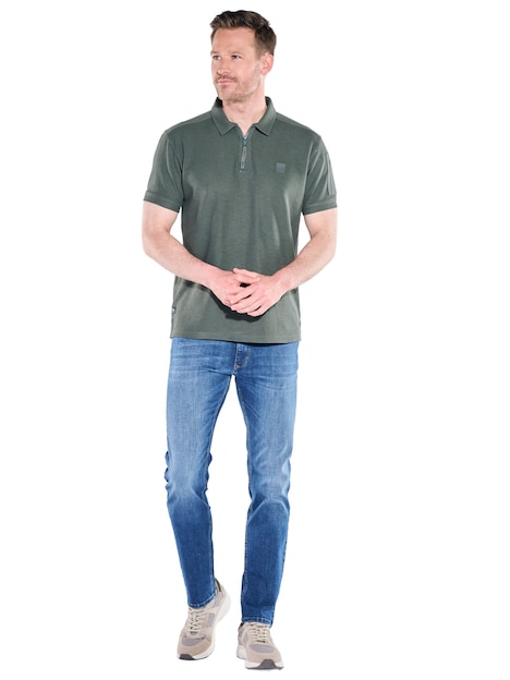 Herren Poloshirt mit Reißverschluss , Dunkelgruen
