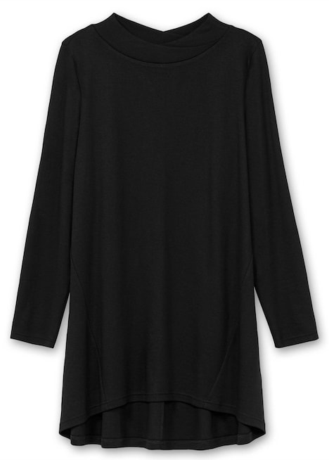Sweatshirt Longshirt mit asymmetrischem Stehkragen Langarm Uni Stehkragen