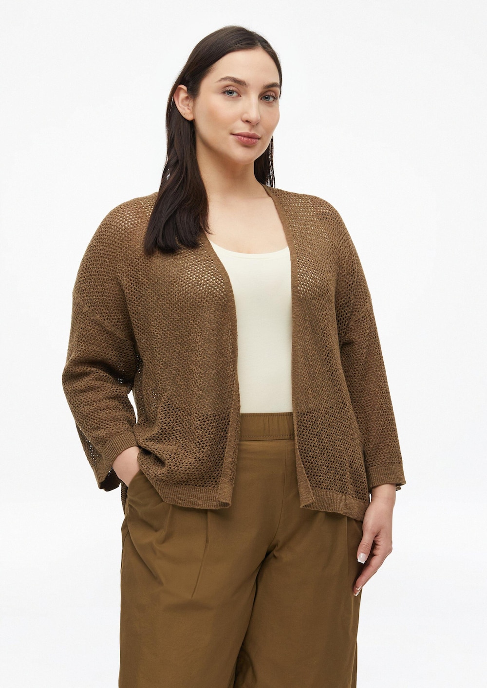 Ajour-Strickjacke mit 3/4-Arm