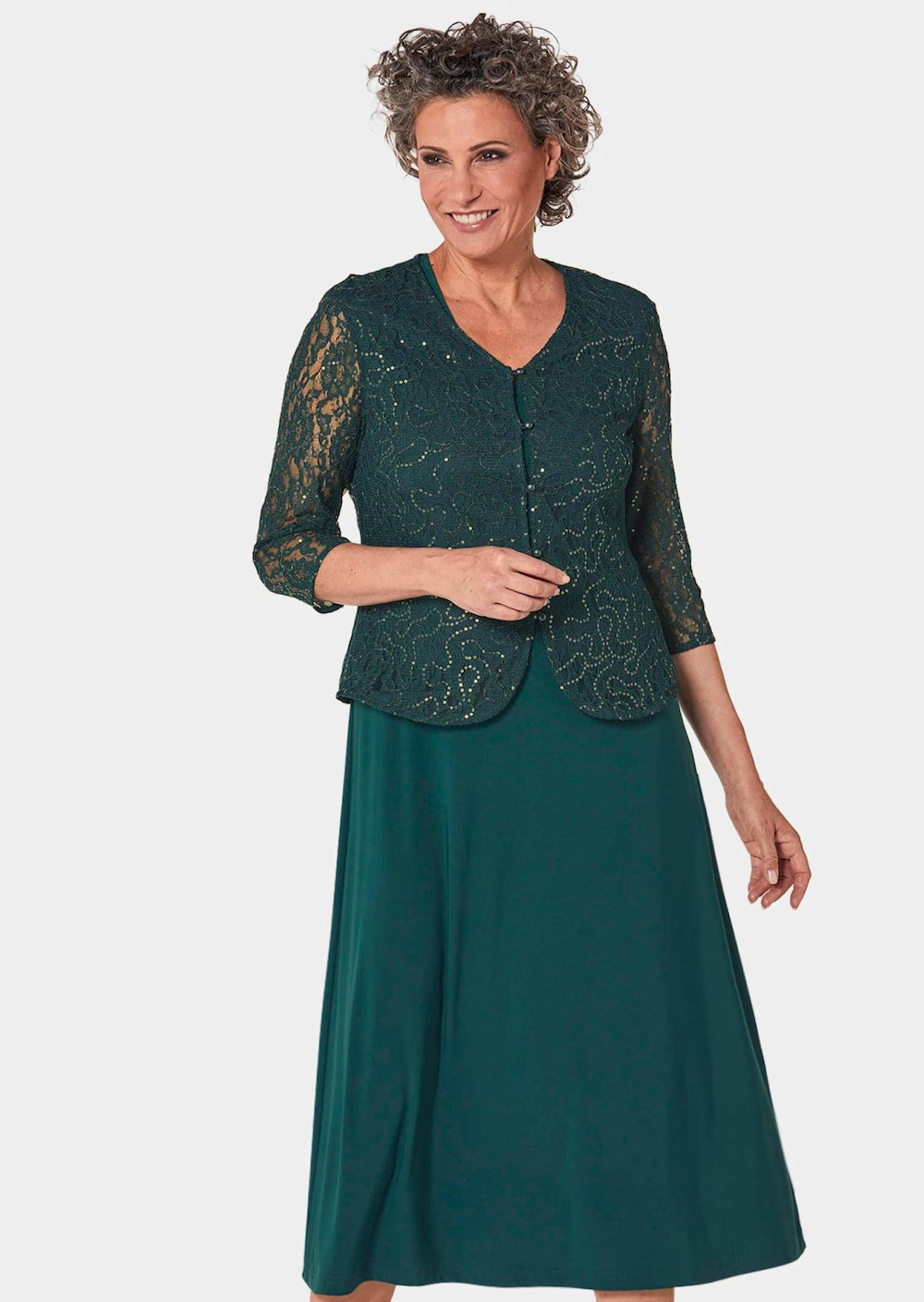 Kleid mit paillettenbesetzter Spitzenjacke