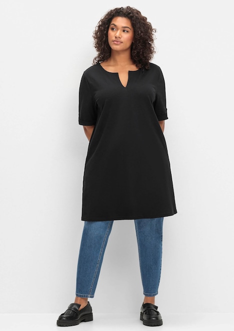 Longshirt Kurzarm Uni Ohne Kragen