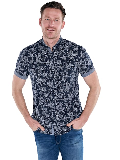 engbers Herren Kurzarm-Hemd gemustert , Saphirblau