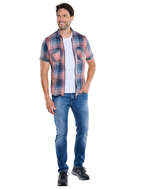 Herren Kurzarm-Overshirt mit Vintage-Effekt , Hellorange