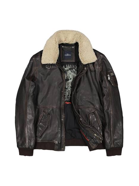 engbers Herren Lederjacke mit heraustrennbarem Kragen , Dunkelbraun