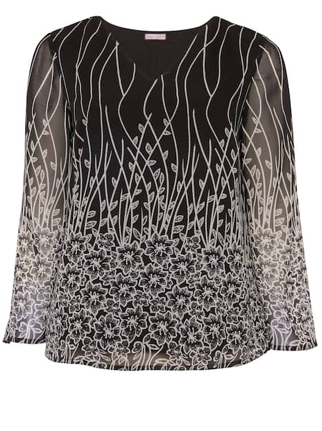 Tunika Langarm Print Ohne Kragen