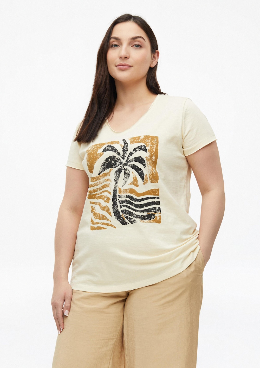 T-Shirt mit offenen Kanten in Flammgarnstruktur