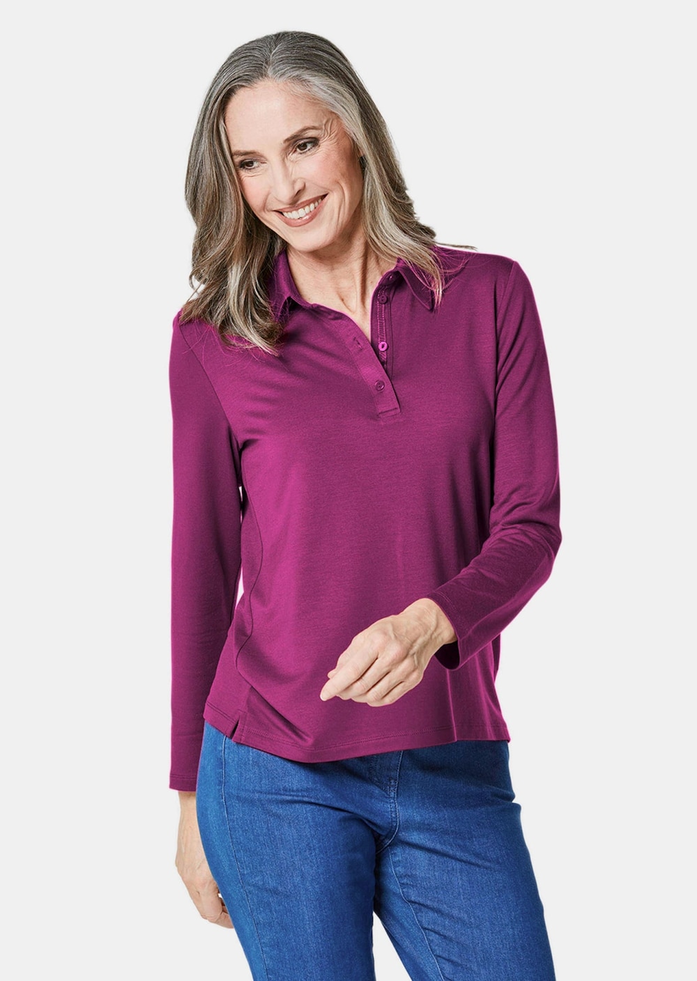 Langarm Poloshirt mit Schmuckband an Knopfleiste