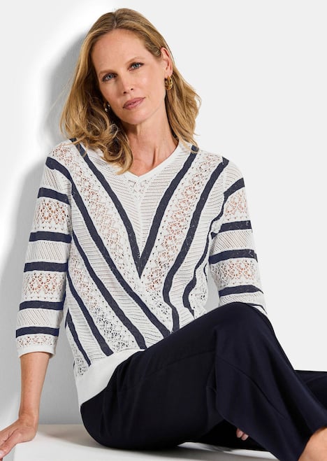 Ajourpullover mit Streifenmuster