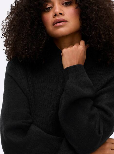 Pullover Langarm Zopfmuster, Rippoptik Stehkragen