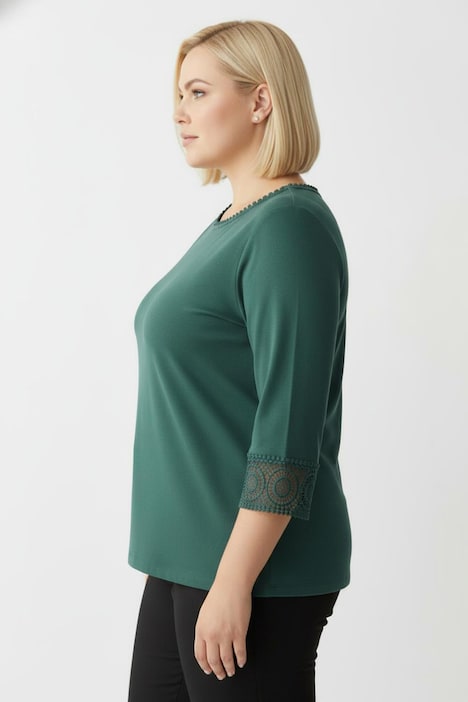 Lyocell-Shirt 3/4-Arm Uni Ohne Kragen
