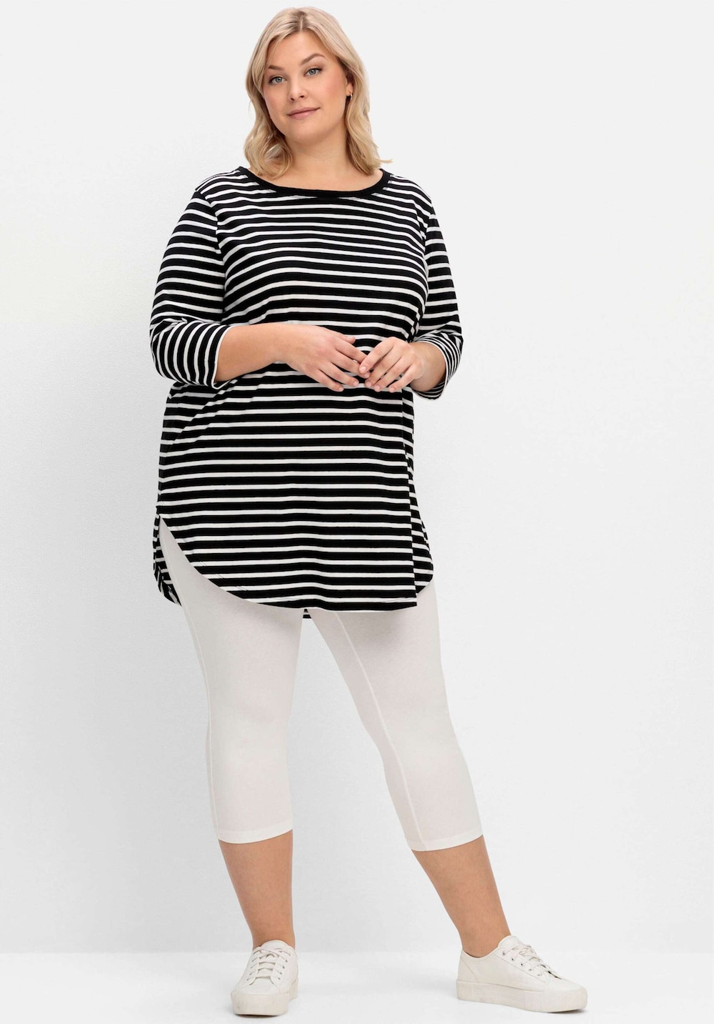 Longshirt 3/4-Arm Streifen Ohne Kragen