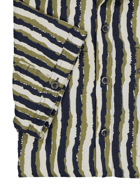 Herren Kurzarm-Hemd gestreift , Oliv