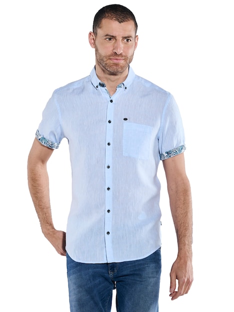 Herren Kurzarm-Hemd aus Leinen , Hellblau