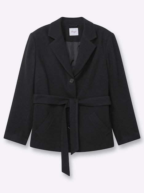 Woll-Jacke Wolljacke mit Bindegürtel Langarm Reverskragen