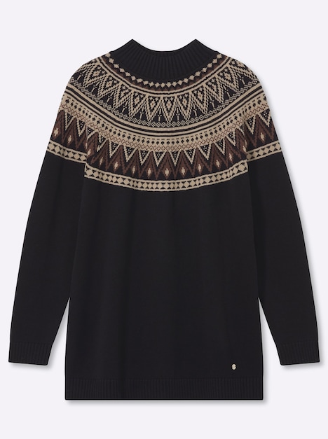 Langarm-Pullover Jacquardpullover im Norweger-Stil Langarm Stehkragen