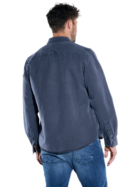 Herren Langarm-Hemd mit Leinenanteil , Marineblau