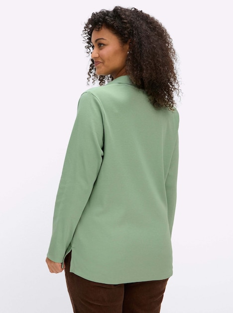 Langarm-Poloshirt Poloshirt mit offenem V-Ausschnitt Langarm Polokragen